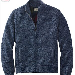 L.L. Bean Blue Zip Up Lambswool Sweater Mens